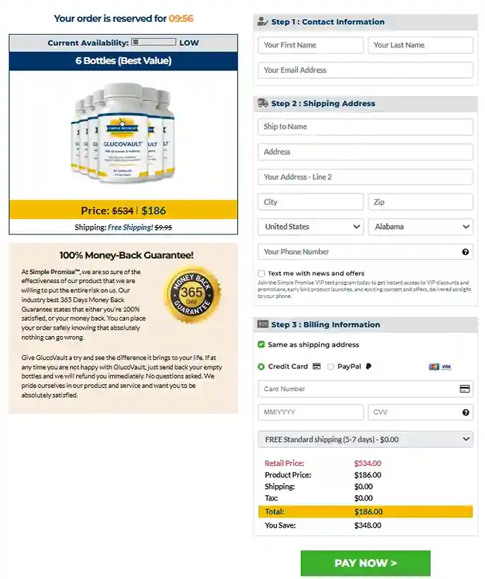 GlucoVault Secure Checkout Page